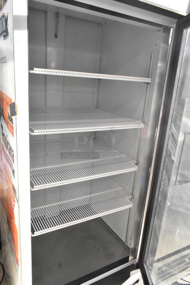 Fogel VR-26-BEV-TROP-RH commercial cooler, single glass door, poly-coated racks, 115 volts, clean and well-maintained.