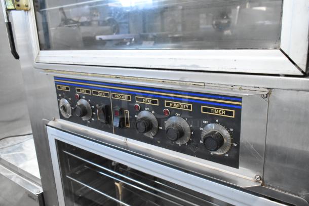 Nu Vu SUB-123 stainless steel commercial electric oven proofer, 120/208V, 3-phase, features dials for bake, heat, humidity control.