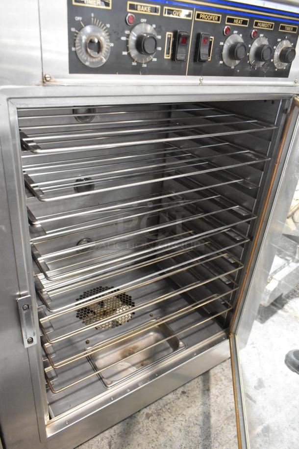 Nu Vu SUB-123 stainless steel commercial oven proofer, 120/208 volts, 3 phase, adjustable controls, multiple racks, excellent condition.