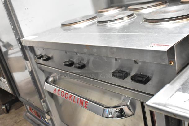 Cookline 6 Burner Hot Plate Range with oven, stainless steel, commercial use, over shelf, backsplash, good condition.