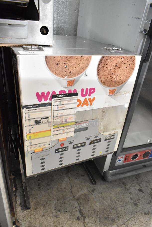 Bunn IMIX-5 stainless steel commercial cappuccino machine. 120/208-240V, 1 phase. Visible menu card. Used condition.