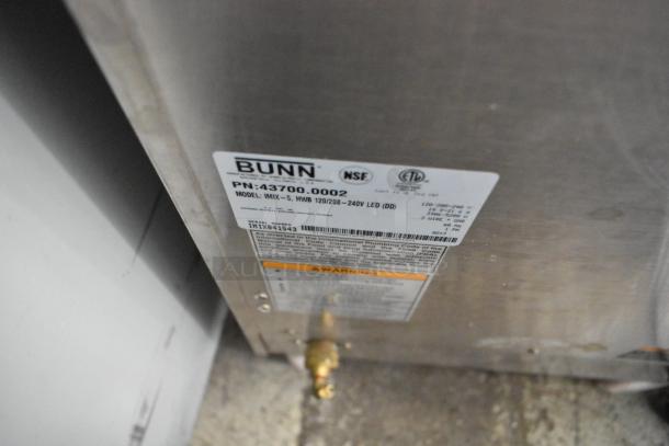 Bunn IMIX-5 stainless steel commercial cappuccino machine label, showing model and voltage details.