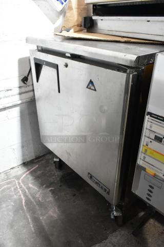 Everest ETBR1 stainless steel commercial cooler on casters. Single door, 115 volts, 1 phase. Used condition.