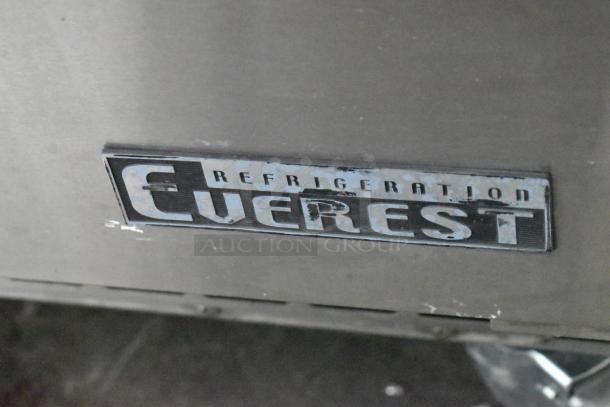 Everest ETBR1 stainless steel commercial cooler, single door, on casters, 115V, 1 phase, Everest logo visible.