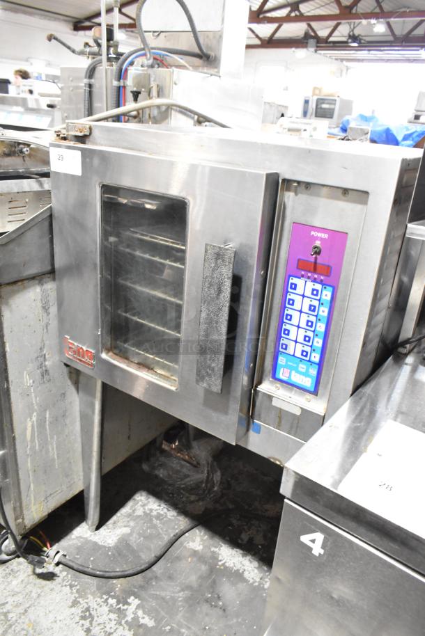 Lang EHS-8 stainless steel half-size convection oven, electric, view-through doors, metal racks, on legs, 208V, 1/3 phase.