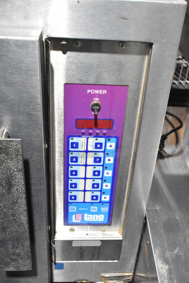 Lang EHS-8 stainless steel half size convection oven, electric, view-through doors, metal racks, 208V, 1/3 phase.