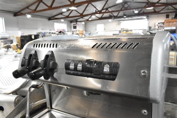 La Spaziale stainless steel single group espresso machine with portafilter, steam wand, control buttons, good condition.