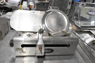 Globe 500 Stainless Steel Commercial Countertop Meat Slicer w/ Blade Sharpener. Missing Carriage. 115 Volts, 1 Phase. - Item #1219936