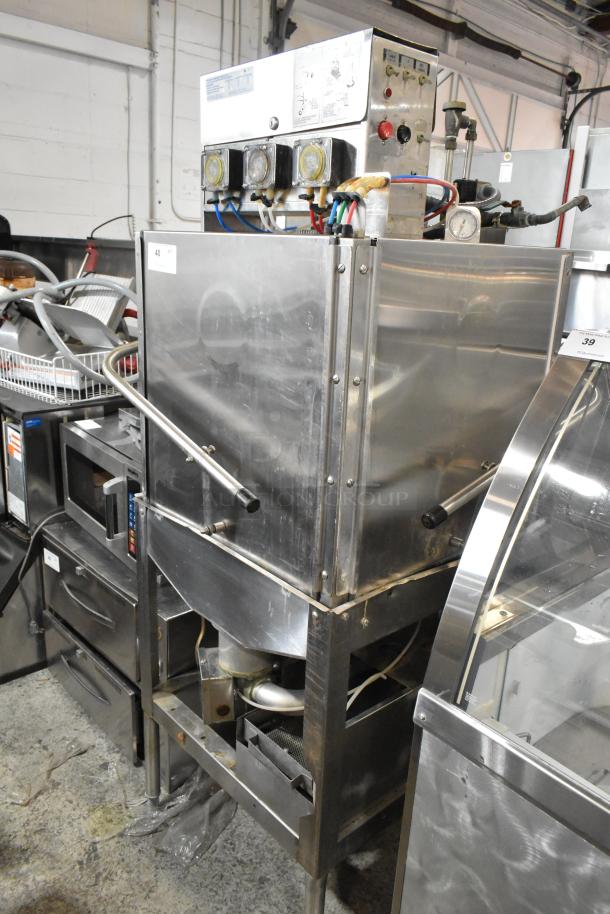 American Dish Service stainless steel commercial corner pass-through dishwasher, 120V, 1 phase, industrial condition.