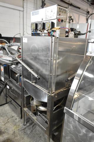 American Dish Service stainless steel commercial corner pass-through dishwasher, 120V, 1 phase, industrial condition.