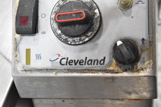 Cleveland stainless steel braising pan control panel with temperature dial and Cleveland logo. Used condition.