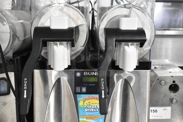 Bunn ULTRA-2 stainless steel commercial slushie machine with dual hoppers, 120V, 1 phase, in good condition.