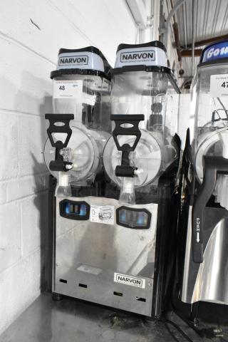 2019 Narvon OASIS 2-10 stainless steel slushie machine with dual hoppers, 120 volts, in good condition.