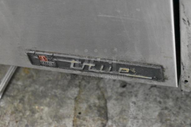 True Stainless Steel 2 Drawer Undercounter Cooler on commercial casters. Visible wear on brand label. 115V, 1 Phase.
