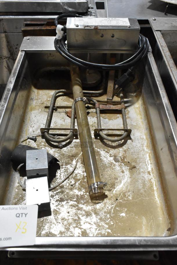 Continental F412502 metal evaporator tray, 120V, 1 phase. Includes electric components. Shows wear. Quantity: 3.