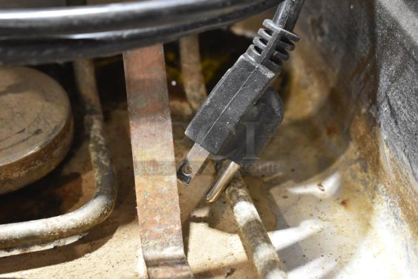 Continental F412502 metal evaporator tray, 120V, 1 phase. Rust present, plug visible. Auction includes 3 trays.