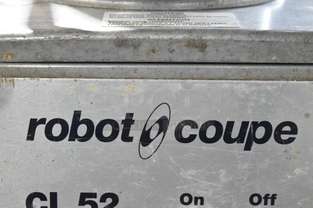 Robot Coupe CL52 commercial food processor, metal finish, includes slicing blade, visible wear, branded front label. 120V, 1 Phase.