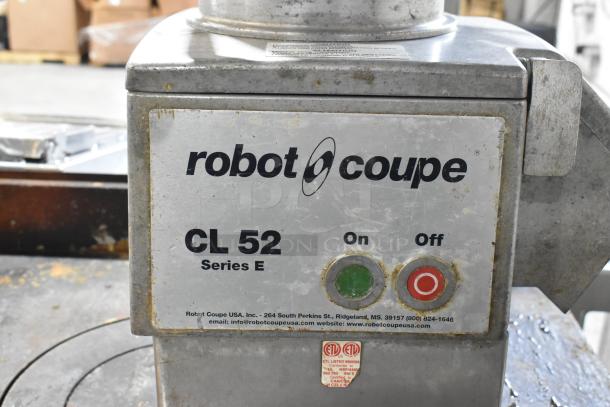 Robot Coupe CL52 commercial food processor in used condition, features slicing blade, 120V, 1 phase, Series E label visible.
