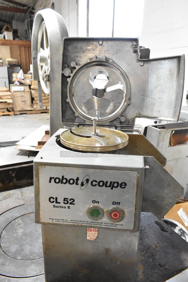 Robot Coupe CL52 Metal Food Processor, includes slicing blade. 120 Volts, 1 Phase. Visible wear, label intact.
