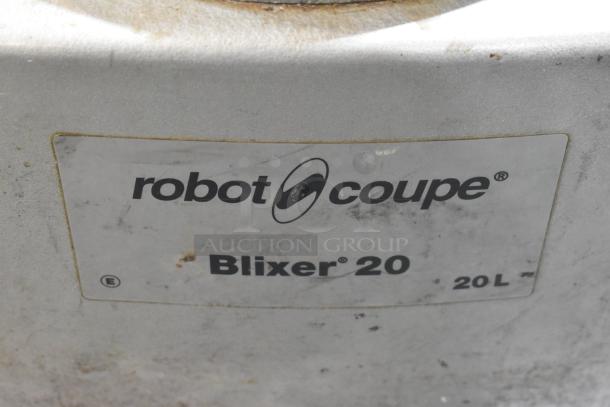 Robot Coupe Blixer 20 food processor label, showing model name and 20L capacity. Slight wear visible.