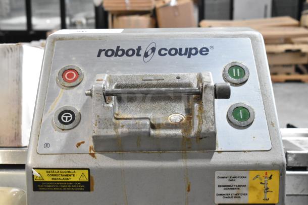 Robot Coupe Blixer 20 food processor, countertop model. Metal, 208-240V, 3-phase. Visible wear, safety and cleaning labels.