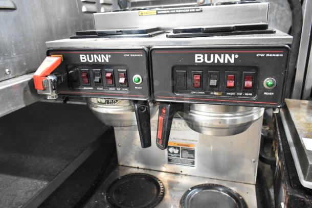Bunn CWTF 4/2 TWIN stainless steel commercial coffee machine with 6 burners, hot water dispenser, model CWTF 4/2 TWIN.