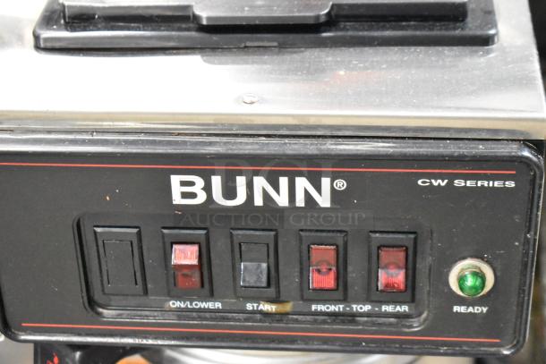 Bunn CWTF 4/2 TWIN coffee machine control panel, stainless steel finish, six burners, hot water dispenser, model CW Series.