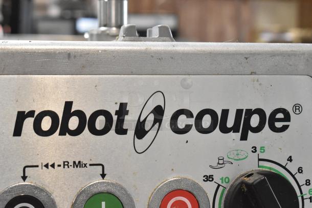 Robot Coupe R602 V.V. metal commercial food processor base, logo visible, showing buttons and dial, 120 volts, 1 phase.