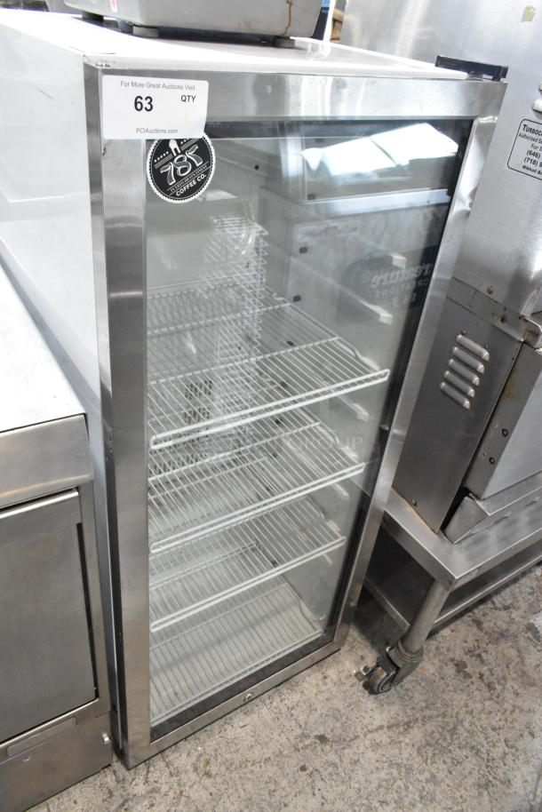 Summit SCR1005 reach-in cooler merchandiser, single glass door, metal frame, poly-coated racks, 115V, 1 phase.