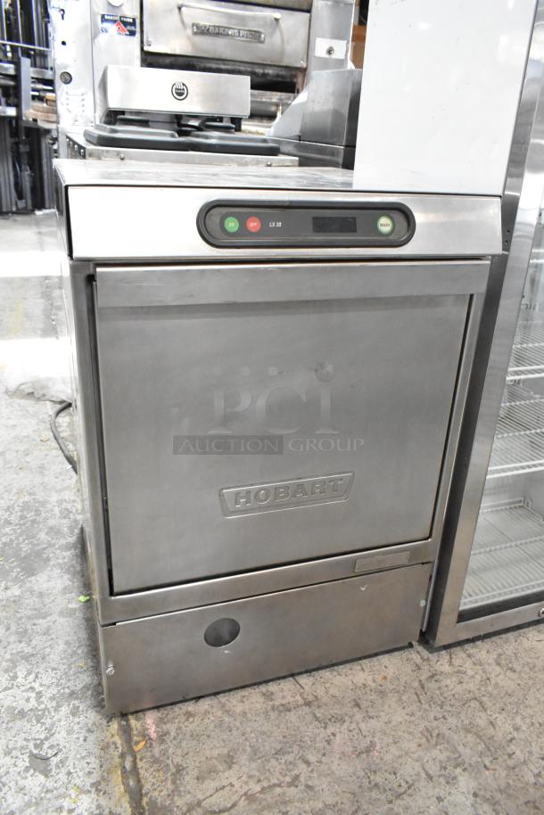 Hobart LX30H stainless steel undercounter dishwasher, 120/208V, 1 phase, commercial use, visible labels, good condition.