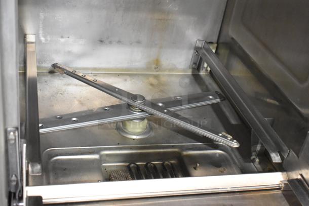 Hobart LX30H stainless steel commercial undercounter dishwasher, 120/208 volts, 1 phase, interior view, used condition.