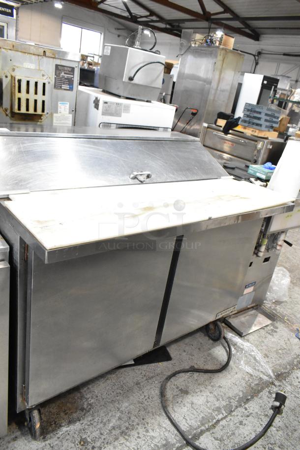 Beverage Air SPE48HC-12C stainless steel prep table with bain marie top, commercial casters, 115V, 1 phase, used condition.