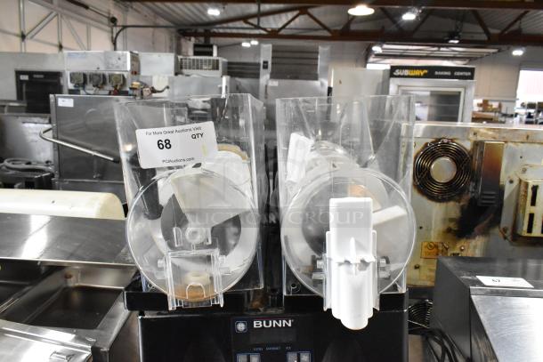 2019 Bunn ULTRA-2 Stainless Steel Beverage Machine, 2 hoppers, missing lids, 120V, 1 phase, Model ULTRA-2. Auction label visible.