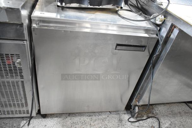 Delfield 406CA-DHL-DD1 stainless steel undercounter cooler, single door, commercial use, 115 volts, 1 phase, visible wear.