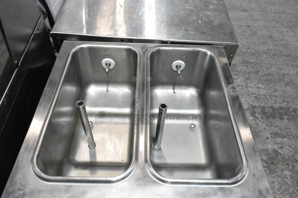 Taylor 432-27 stainless steel 2-flavor slushie machine, countertop model, 208-230V, 1 phase, showing interior tanks.