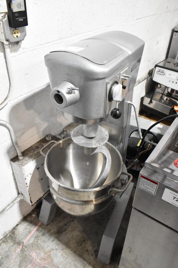 Hobart D-300 30 Quart metal dough mixer with stainless steel bowl and dough hook. 208V, 3 phase. Industrial condition.