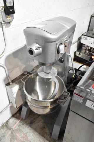 Hobart D-300 30 Quart metal dough mixer with stainless steel bowl and dough hook. 208V, 3 phase. Industrial condition.