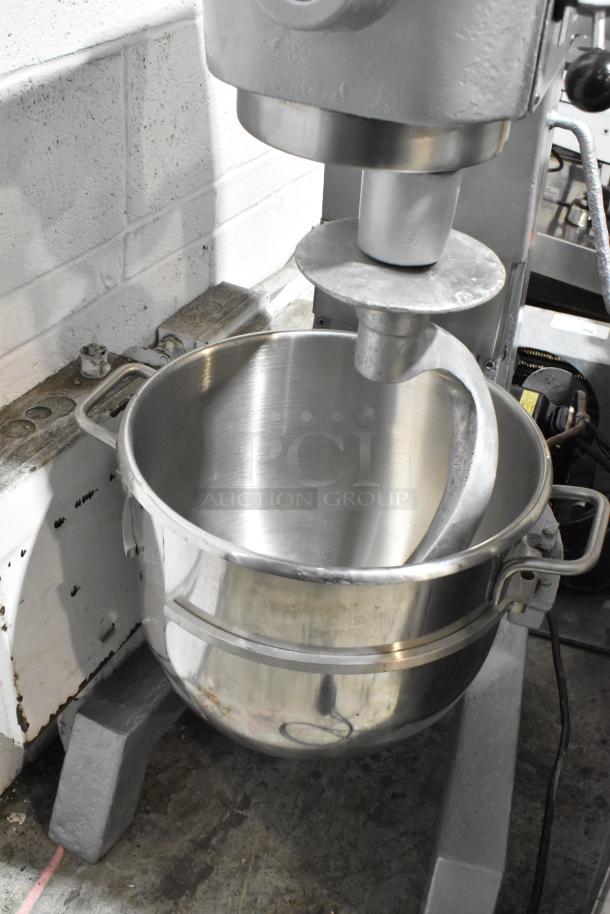 Hobart D-300 commercial 30-quart planetary dough mixer with stainless steel bowl and dough hook attachment, 208V, 3-phase.