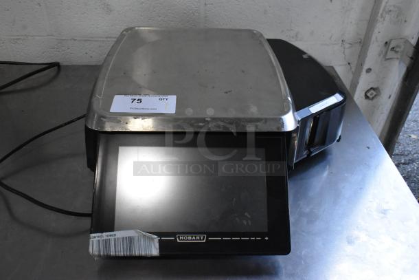 2016 Hobart HTi-7LH metal scale with label printer, 30 lb capacity, 120/208-240V, 1 Phase, tested and working, item tag visible.