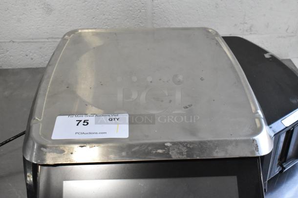 2016 Hobart HTi-7LH commercial scale with label printer, stainless steel, tested working, 30 lb. capacity, visible wear.