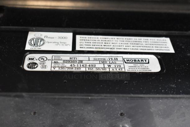 2016 Hobart HTi-7LH 30 lb. metal commercial scale. Tested, with label printer. Model and serial numbers visible.