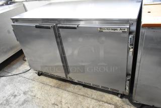 Beverage Air UCR48A stainless steel 2-door undercounter cooler on casters, 115 volts, 1 phase, commercial use.