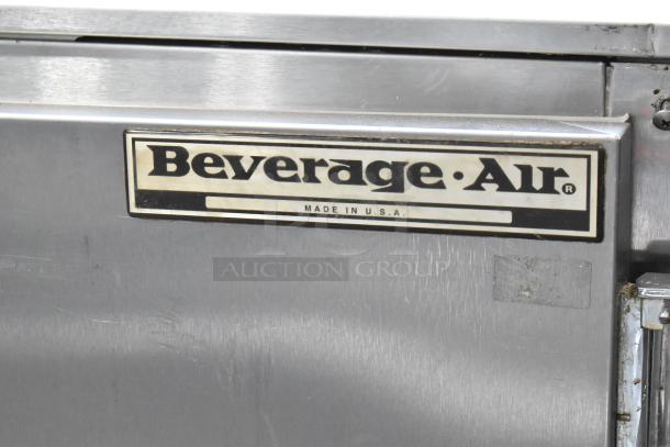 Beverage Air UCR48A stainless steel commercial undercounter cooler, on casters, 115V, 1 phase, "Made in USA" label.