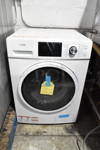Brand new KoolMore front load washer with minor scratches and dents. Features a digital display and programmable settings.