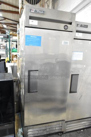 2017 True T-19F stainless steel freezer, single door, poly-coated racks, commercial casters, 115V, 1 phase, good condition.