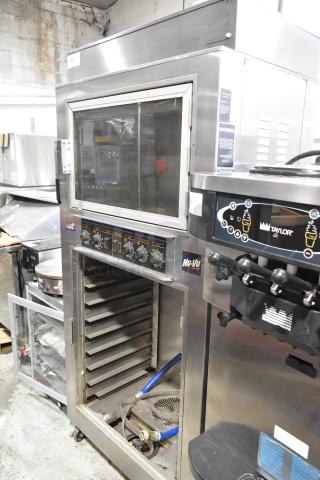 Nu Vu SUB-123 stainless steel commercial oven proofer, missing lower door, on casters, 240V, 3 Phase.