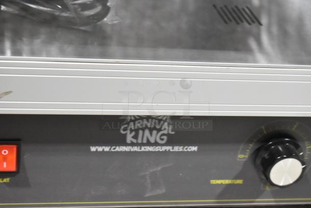 Carnival King 382HPW12D2S metal warmer; new with minor scratches. Features temperature control and power switch. 120 Volts.