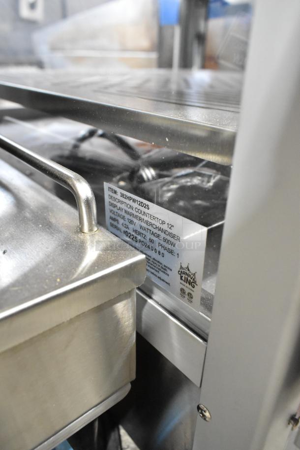 Carnival King 382HPW12D2S, new commercial 12" warmer, 120V, 1-phase. Visible model and spec label detail.