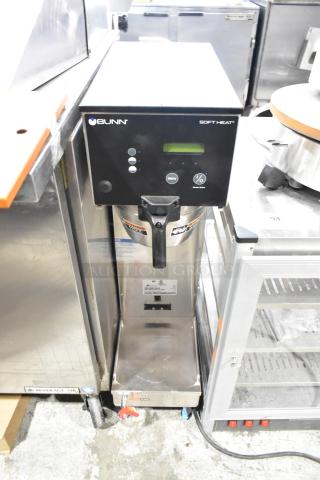 Bunn SINGLE SH DBC stainless steel iced tea machine with hot water dispenser, metal brew basket, 120V, 1-phase.