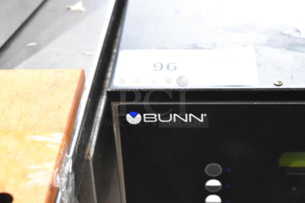 2024 Bunn SINGLE SH DBC stainless steel iced tea machine with hot water dispenser. Visible model label and Bunn logo.